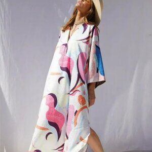 Never Fully Dressed Kaftan Kimono Style Maxi Dress Loose Lounge US 8 UK 12
